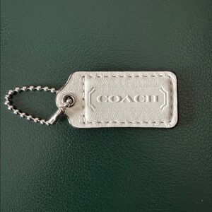 Coach Purse Hang Tag White Leather Silver Chain Fob Charm